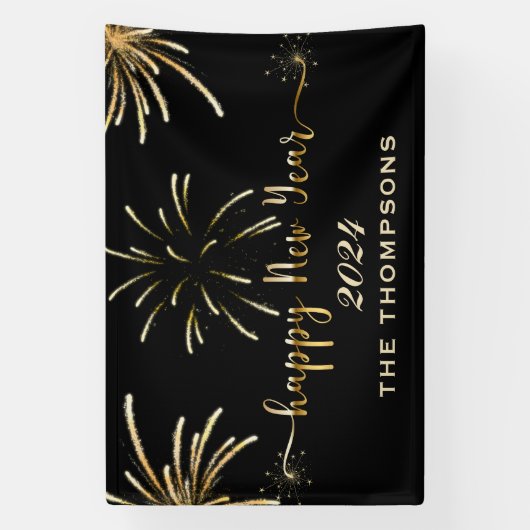 Vuurwerk Nieuwjaar Zwart en Goud Spandoek (Verticaal)