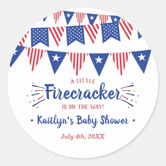 Vuurwerk Onderweg! 4 juli baby shower Ronde Sticker (Voorkant)