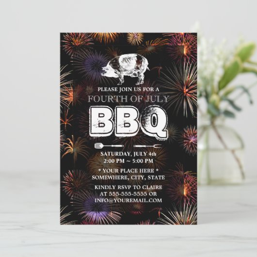 Vuurwerk op 4 juli 2004 Roast BBQ Party Kaart (Staand voorkant)