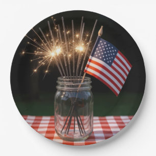 Vuurwerk op 4 juli met Amerikaanse vlag Papieren Bordje