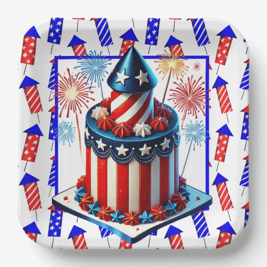 Vuurwerk op 4 juli papieren bordje (Voorkant)