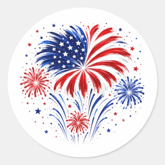Vuurwerk op 4 juli ronde sticker (Voorkant)