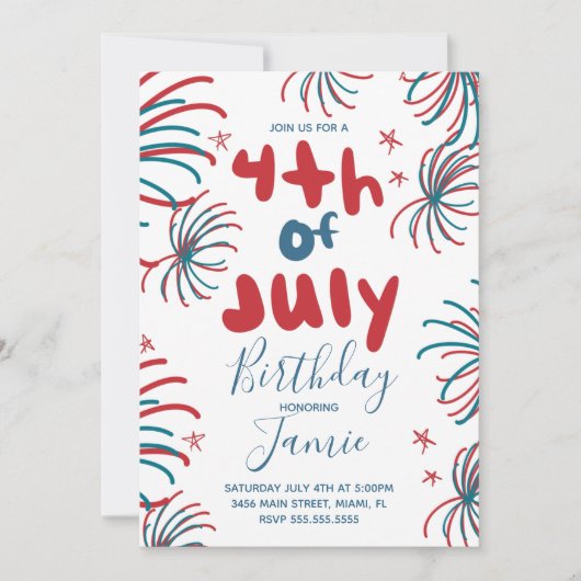 Vuurwerk op 4 juli Stars BBQ Birthday Kaart (Voorkant)