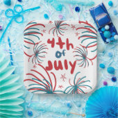 Vuurwerk op 4 juli Stars BBQ Birthday Papieren Bordje (Feest)