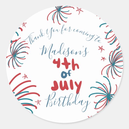 Vuurwerk op 4 juli Stars BBQ Birthday Ronde Sticker (Voorkant)