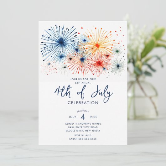 Vuurwerk op 4 juli viering kaart (Staand voorkant)