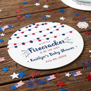 Vuurwerk op komst! 4 juli baby ronde kartonnen onderzetter