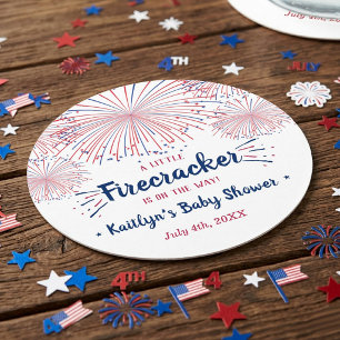 Vuurwerk op komst! 4 juli baby ronde kartonnen onderzetter