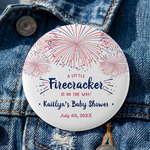 Vuurwerk op komst! 4 juli baby shower ronde button 5,7 cm