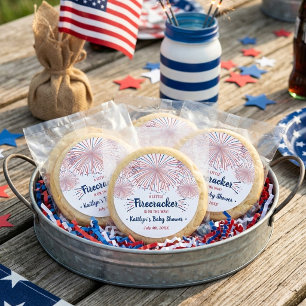 Vuurwerk op komst! 4 juli baby shower ronde sticker