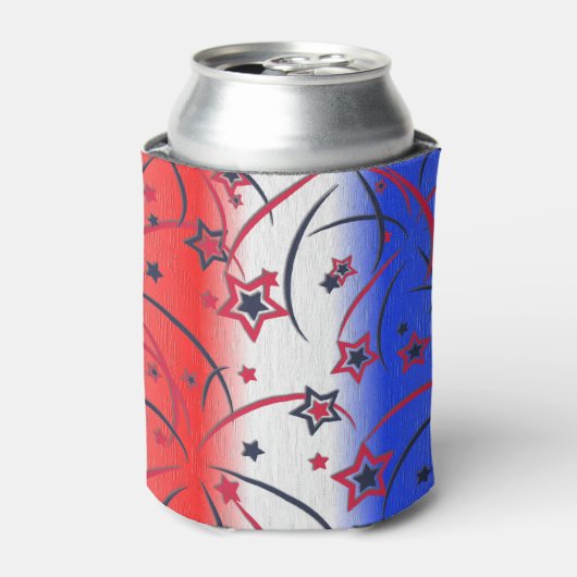 Vuurwerk op rood wit blauw blikjeskoeler (Blikje Voorkant)