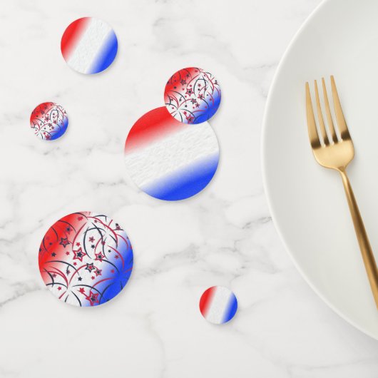 Vuurwerk op Rood Wit Blauw Confetti (Groep)