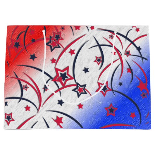 Vuurwerk op rood wit blauw groot cadeauzakje (Voorkant)