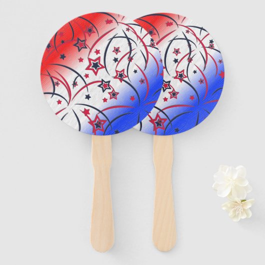 Vuurwerk op rood wit blauw handwaaier (Voorkant en achterkant)
