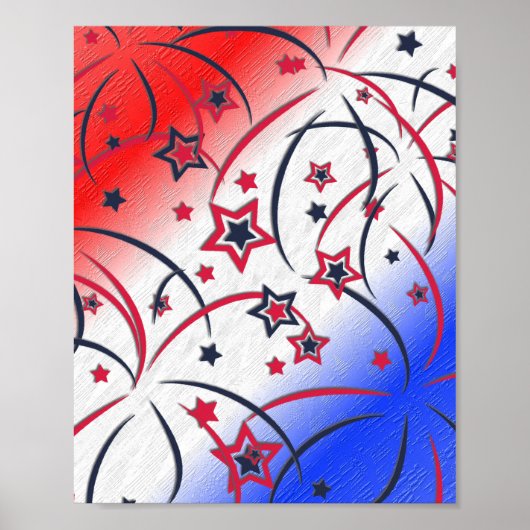 Vuurwerk op Rood Wit Blauw Poster (Voorkant)