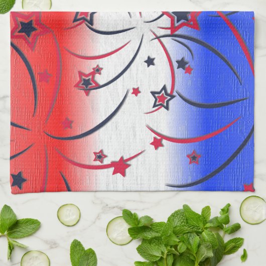 Vuurwerk op rood wit blauw theedoek (Gevouwen)