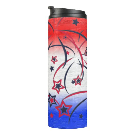 Vuurwerk op rood wit blauw thermosbeker (Geroteerd rechts)