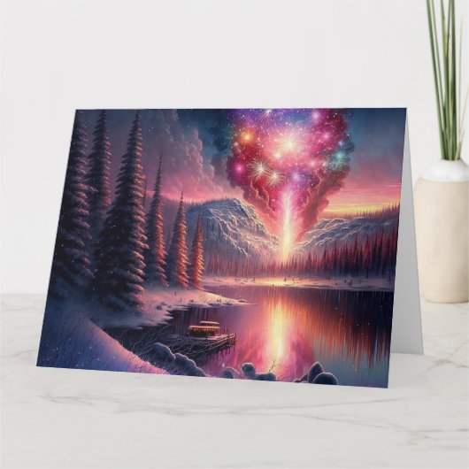 Vuurwerk op Winter Lake Kaart (Voorkant)