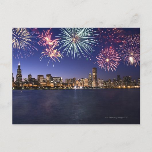 Vuurwerk over Chicago skyline 2 Briefkaart (Voorkant)