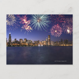 Vuurwerk over Chicago skyline 2 Briefkaart