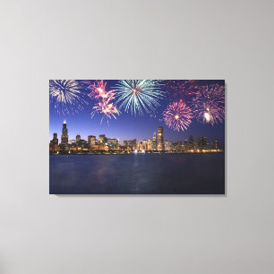 Vuurwerk over Chicago skyline 2 Canvas Afdruk
