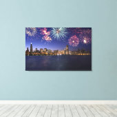 Vuurwerk over Chicago skyline 2 Canvas Afdruk (Insitu (Houten vloer))