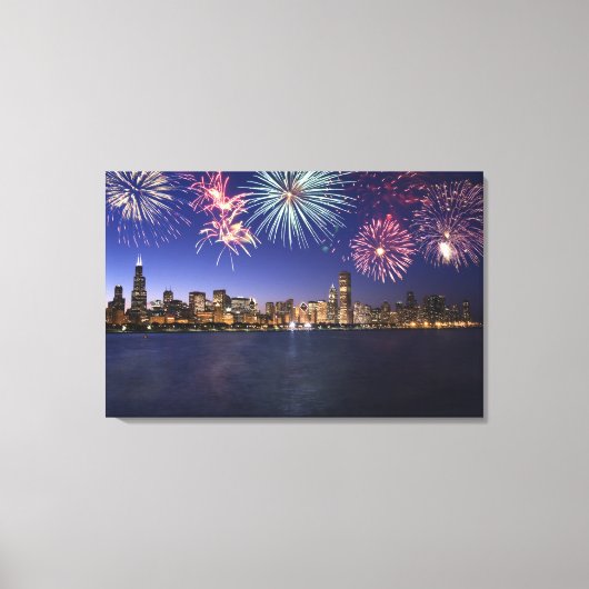 Vuurwerk over Chicago skyline 2 Canvas Afdruk (Voorkant)