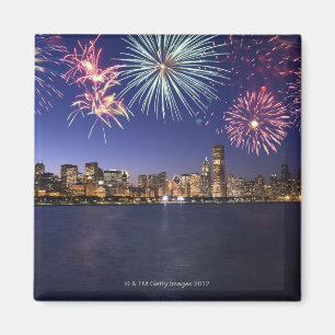 Vuurwerk over Chicago skyline 2 Magneet