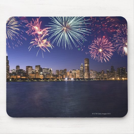 Vuurwerk over Chicago skyline 2 Muismat (Voorkant)