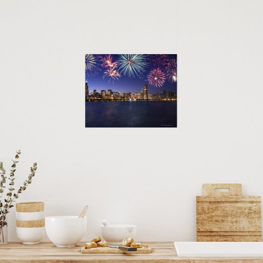 Vuurwerk over Chicago skyline 2 Poster (Keuken)