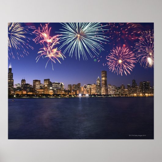 Vuurwerk over Chicago skyline 2 Poster (Voorkant)