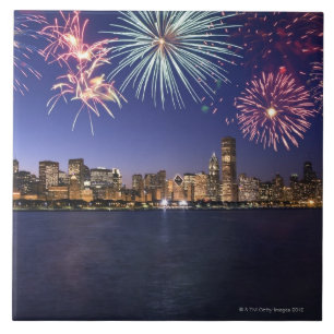 Vuurwerk over Chicago skyline 2 Tegeltje