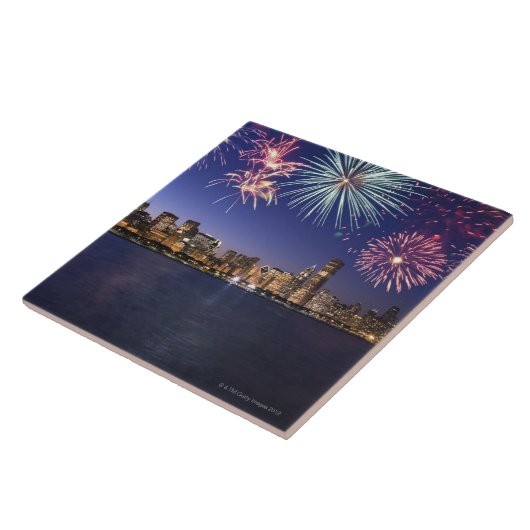 Vuurwerk over Chicago skyline 2 Tegeltje (Zijkant)