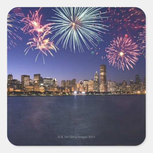 Vuurwerk over Chicago skyline 2 Vierkante Sticker (Voorkant)