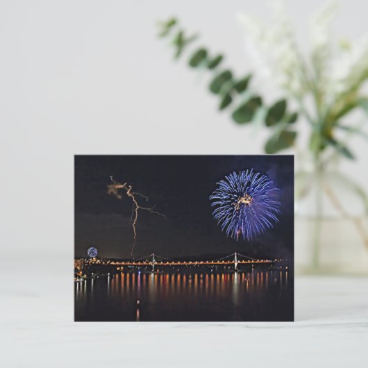 Vuurwerk over de Hudson-rivier Briefkaart (Staand voorkant)