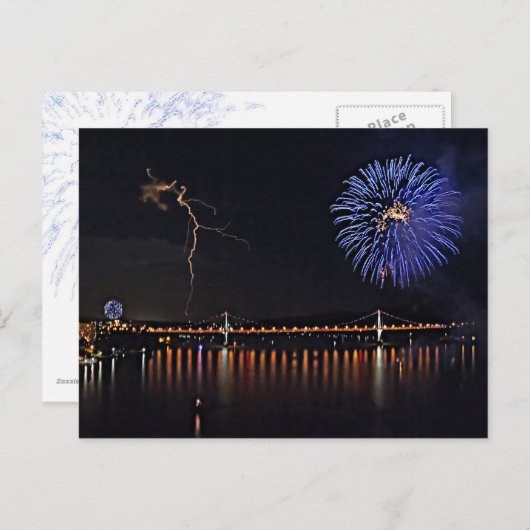Vuurwerk over de Hudson-rivier Briefkaart (Voorkant / Achterkant)