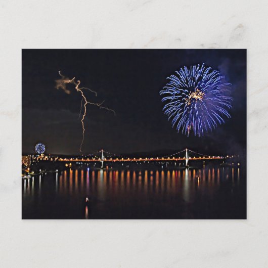 Vuurwerk over de Hudson-rivier Briefkaart (Voorkant)