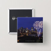 Vuurwerk over de stad vierkante button 5,1 cm (Voorkant /achterkant)