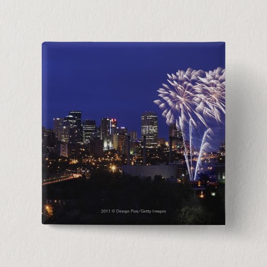 Vuurwerk over de stad vierkante button 5,1 cm (Voorkant)