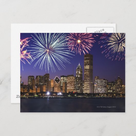 Vuurwerk over skyline in Chicago Briefkaart (Voorkant / Achterkant)