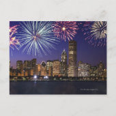 Vuurwerk over skyline in Chicago Briefkaart (Voorkant)