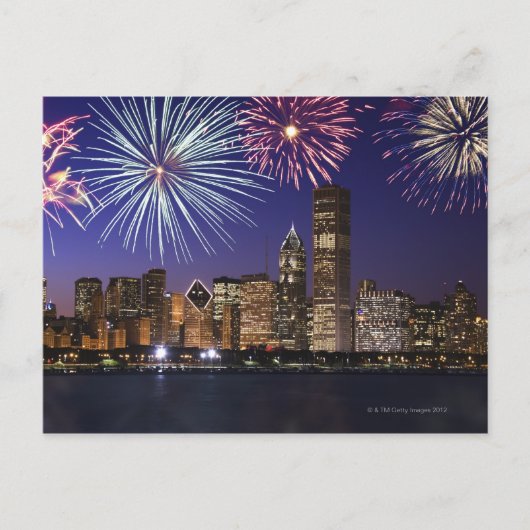 Vuurwerk over skyline in Chicago Briefkaart (Voorkant)