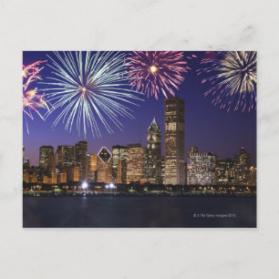 Vuurwerk over skyline in Chicago Briefkaart