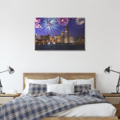 Vuurwerk over skyline in Chicago Canvas Afdruk (Insitu (Slaapkamer))