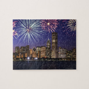 Vuurwerk over skyline in Chicago Legpuzzel