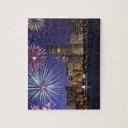 Vuurwerk over skyline in Chicago Legpuzzel (Verticaal)