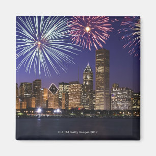Vuurwerk over skyline in Chicago Magneet