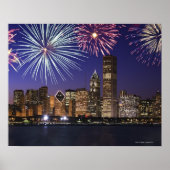 Vuurwerk over skyline in Chicago Poster (Voorkant)