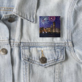 Vuurwerk over skyline in Chicago Vierkante Button 5,1 Cm (In situ)