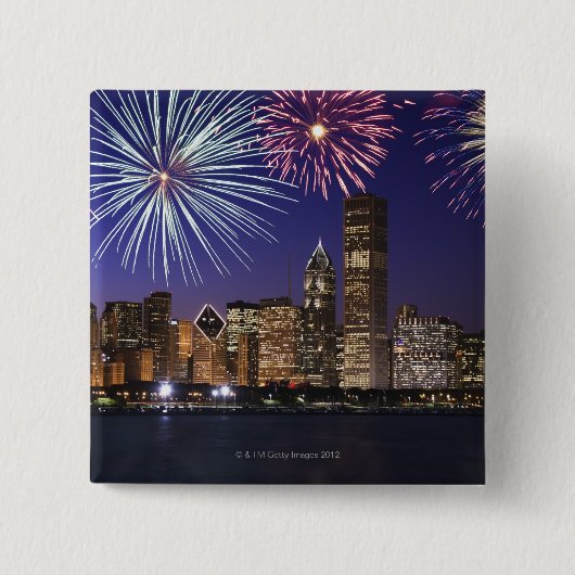 Vuurwerk over skyline in Chicago Vierkante Button 5,1 Cm (Voorkant)